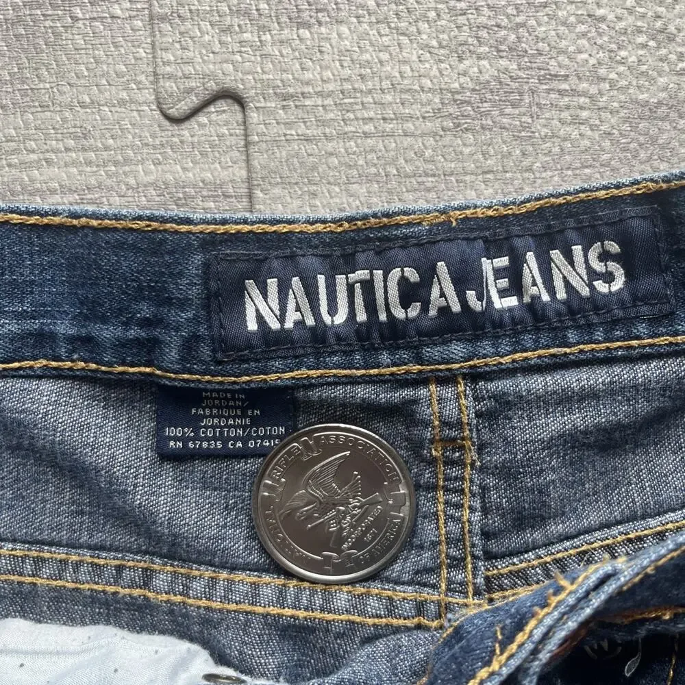 Vintage Nautica Jeans Mens 36x30 Blue Denim Straight Baggy Grunge Skater Y2K - Picture 4 of 8
